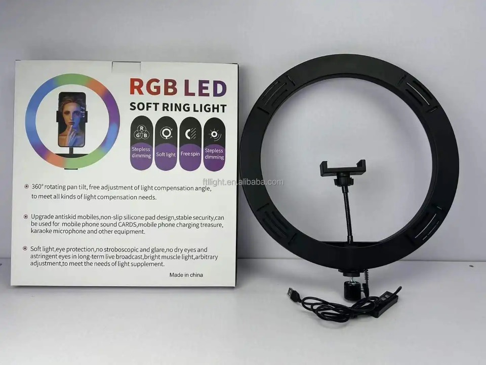 RGB LED Soft Ring Light MJ33 – 10" Colorful Ring Light with Phone Holder – lifestyle view – Circuit City
