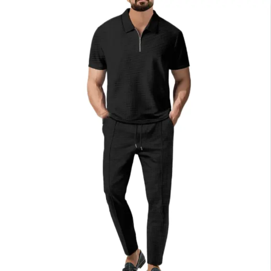 Men's Casual Zip Polo Shirt & Pants Set – 2-Piece Matching Tracksuit – side view – Circuit City