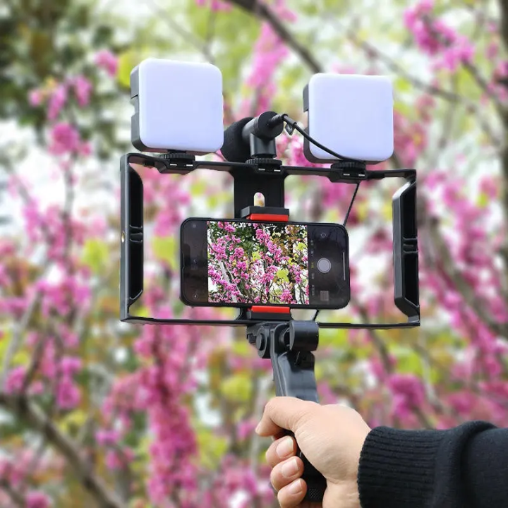 Smartphone Video Rig Kit with Dual LED Lights & Microphone – lifestyle view – Circuit City