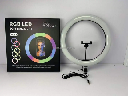 RGB LED Soft Ring Light MJ33 – 10" Colorful Ring Light with Phone Holder – back view – Circuit City