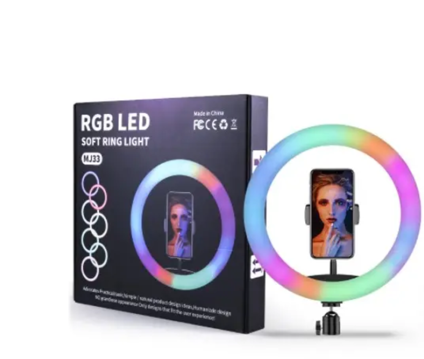RGB LED Soft Ring Light MJ33 – 10" Colorful Ring Light with Phone Holder – detail view – Circuit City