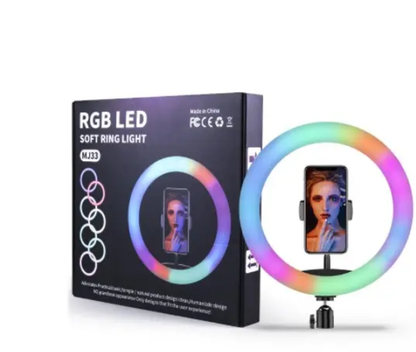 RGB LED Soft Ring Light MJ33 – 10" Colorful Ring Light with Phone Holder – detail view – Circuit City