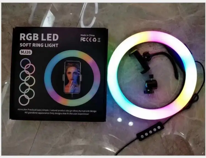 RGB LED Soft Ring Light MJ33 – 10" Colorful Ring Light with Phone Holder – side view – Circuit City