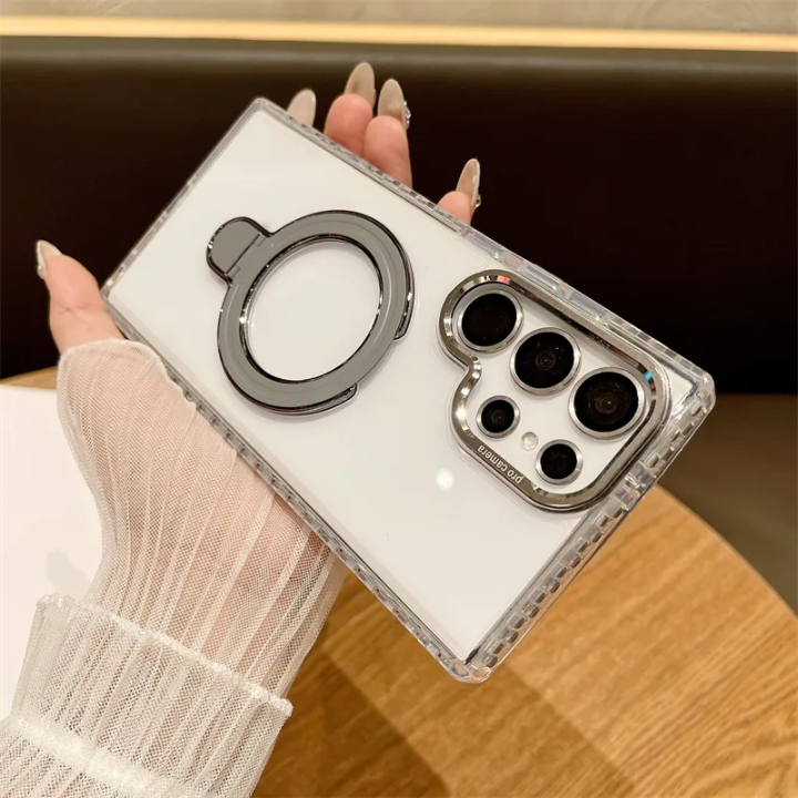Clear MagSafe Phone Case with Ring Stand – Magnetic Wireless Charging Compatible – front view – Circuit City