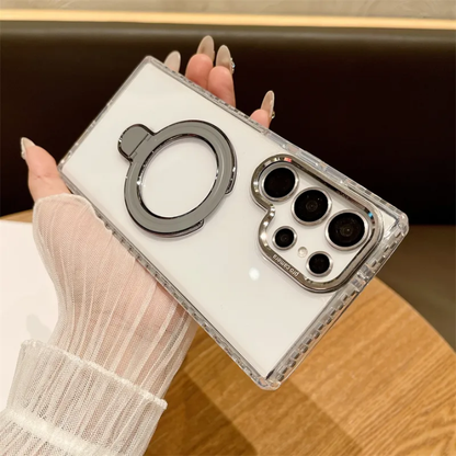 Clear MagSafe Phone Case with Ring Stand – Magnetic Wireless Charging Compatible – front view – Circuit City