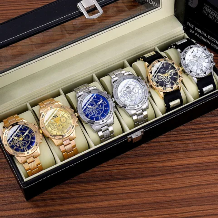 ZHOME Men's Luxury Chronograph Watch – Gold & Black Sport Elegance – side view – Circuit City
