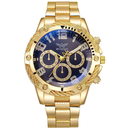 ZHOME Men's Luxury Chronograph Watch – Gold & Black Sport Elegance – front view – Circuit City