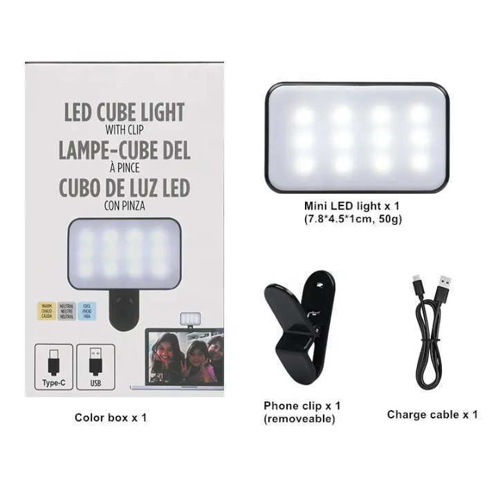 Clip-On LED Fill Light for Phone & Laptop – 3 Color Modes – side view – Circuit City