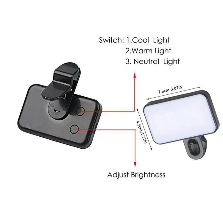 Clip-On LED Fill Light for Phone & Laptop – 3 Color Modes – detail view – Circuit City