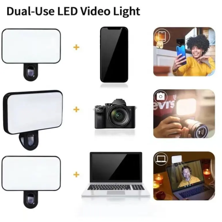Clip-On LED Fill Light for Phone & Laptop – 3 Color Modes – front view – Circuit City