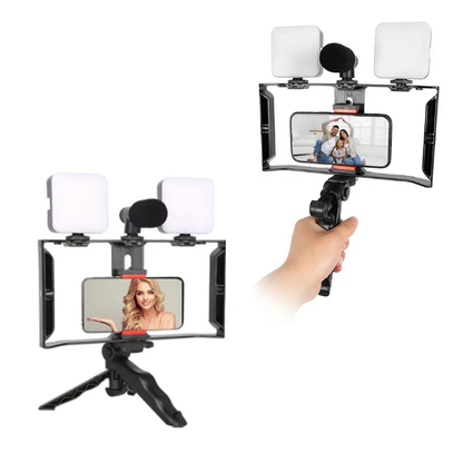 Smartphone Video Rig Kit with Dual LED Lights & Microphone – side view – Circuit City