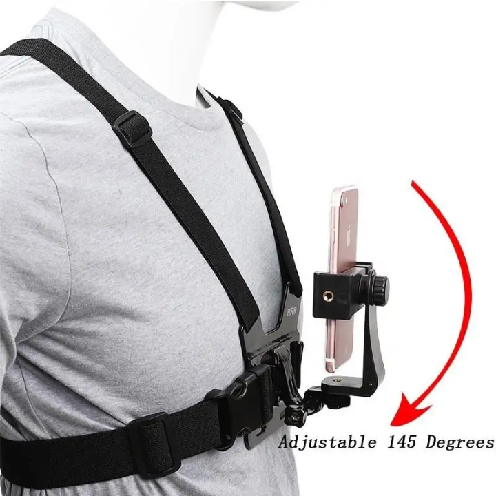Phone Chest Mount Harness with Lanyard – Hands-Free POV Recording Strap – front view – Circuit City