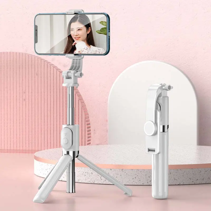 Selfie Stick Tripod with LED Fill Light & Bluetooth Remote – front view – Circuit City
