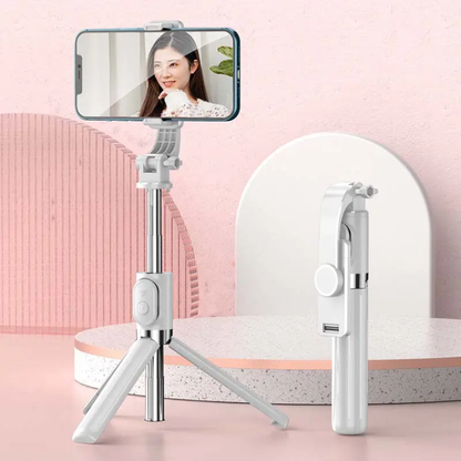 Selfie Stick Tripod with LED Fill Light & Bluetooth Remote – front view – Circuit City