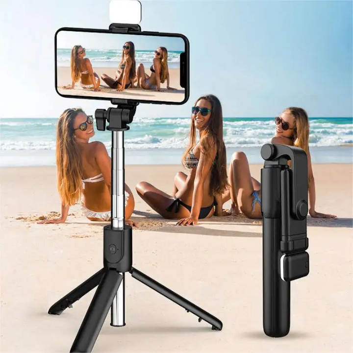 Selfie Stick Tripod with LED Fill Light & Bluetooth Remote – side view – Circuit City