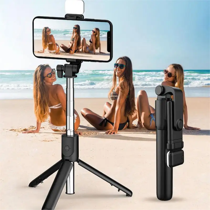 Selfie Stick Tripod with LED Fill Light & Bluetooth Remote – side view – Circuit City