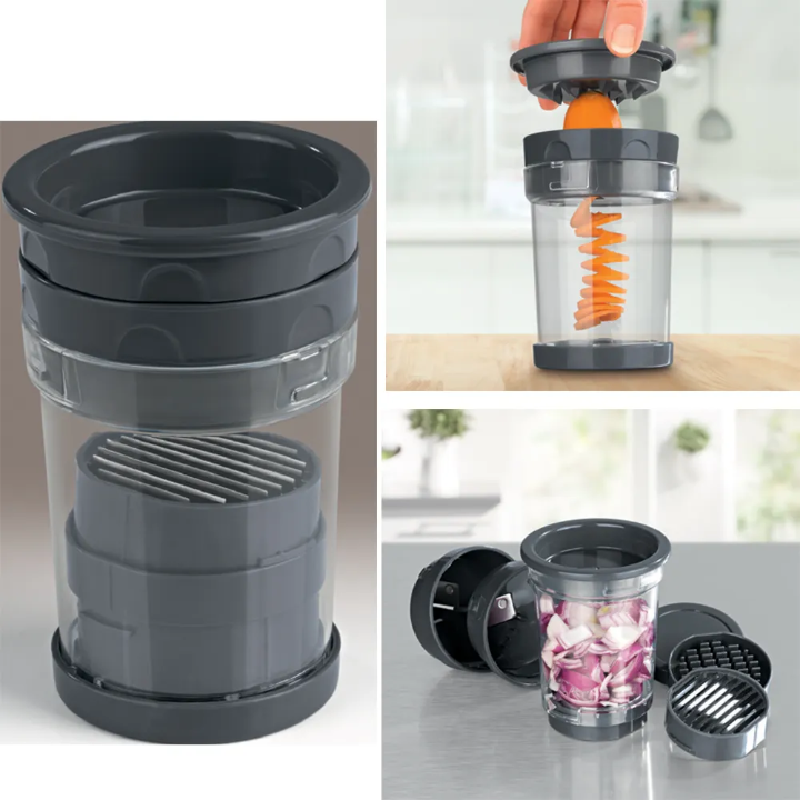 4-in-1 Vegetable Chopper & Slicer Set – Manual Food Cutter with Interchangeable Blades – side view – Circuit City