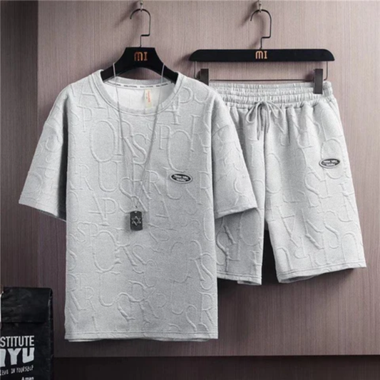 Embossed Letter Print T-Shirt & Shorts Co-Ord Set