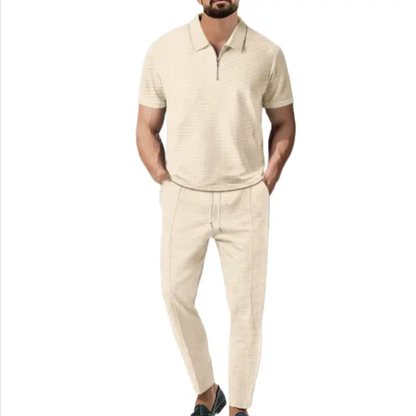Men's Casual Zip Polo Shirt & Pants Set – 2-Piece Matching Tracksuit – front view – Circuit City