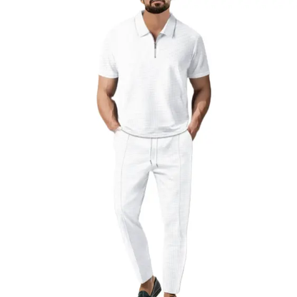 Men's Casual Zip Polo Shirt & Pants Set – 2-Piece Matching Tracksuit – lifestyle view – Circuit City