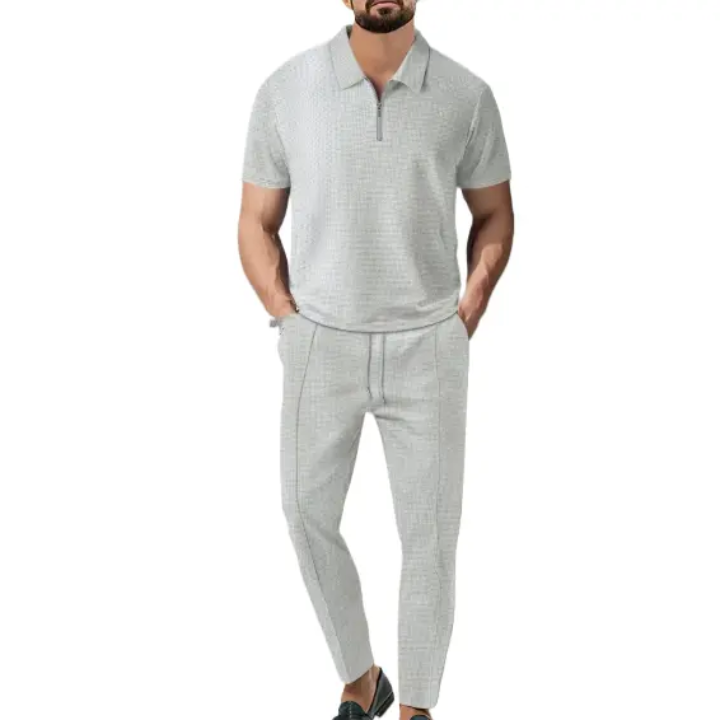 Men's Casual Zip Polo Shirt & Pants Set – 2-Piece Matching Tracksuit – lifestyle view – Circuit City
