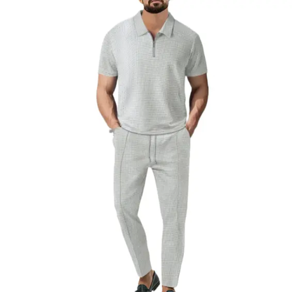 Men's Casual Zip Polo Shirt & Pants Set – 2-Piece Matching Tracksuit – lifestyle view – Circuit City