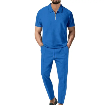 Men's Casual Zip Polo Shirt & Pants Set – 2-Piece Matching Tracksuit – detail view – Circuit City