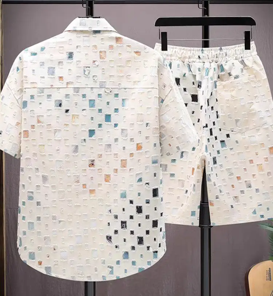 Men's Printed Short Sleeve Shirt & Shorts Set – 2-Piece Summer Casual Outfit – side view – Circuit City