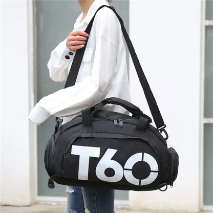 T60 Multifunctional Sports Duffel Bag – Gym, Travel & Shoulder Backpack – back view – Circuit City