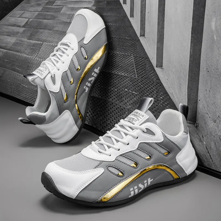 JISIT Men's Sneakers – White, Black & Gold Athletic Shoes – detail view – Circuit City