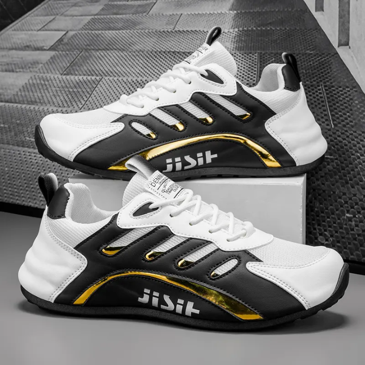 JISIT Men's Sneakers – White, Black & Gold Athletic Shoes – lifestyle view – Circuit City